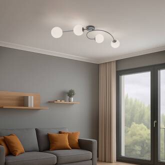 Plafondlamp Vibra, opaal/zwart, lengte 110 cm, glas, 4-lamps. opaal, zwart