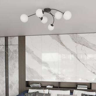 Plafondlamp Vibra, opaal/zwart, lengte 97 cm, glas, 6-lamps. opaal, zwart