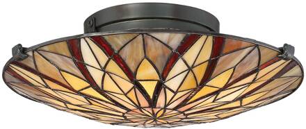 Plafondlamp Victory met kap in Tiffany-stijl geel, rood, brons