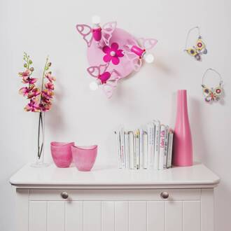 Plafondlamp Vlinder voor kinderkamer, 3-lamps roze
