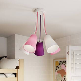 Plafondlamp Wire Kids 5-lamps, wit/roze/paars wit, roze, paars