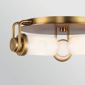 Plafondlamp WYNWOOD, oud messing, Ø 42 cm, 3-lamps. Metaal/glas oud messing, opaalwit