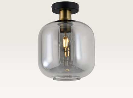 Plafondlamp Xirena vetro fumé - Met een bol van rookglas en een zwarte metalen plafondplaat - Zonder lichtbron Zwart / Messing