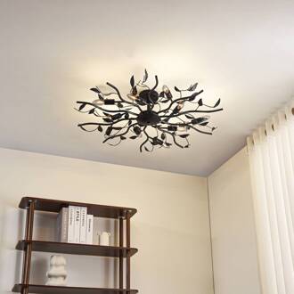 plafondlamp Yos, 10-lamps, 95 cm, zwart-goud, E14 zwart goud geborsteld