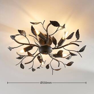 plafondlamp Yos, 5-lamps, 58 cm, zwart-goud, metaal zwart goud geborsteld