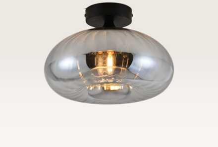 Plafondlamp Zareon vetro fumé - Zilveren bol van rookglas en zwarte drager - Stervormig lichteffect voor binnen - Zonder lichtbron