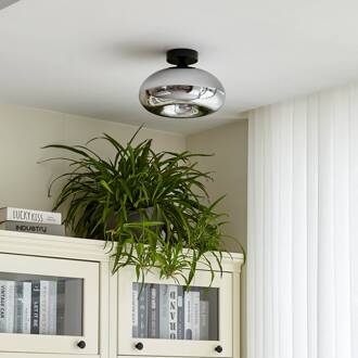 plafondlamp Zehra, Ø 28 cm, rookgrijs, glas zwart, rookgrijs