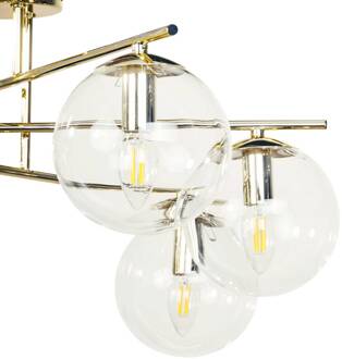 Plafondlamp Zoe, goudkleurig, lengte 72 cm, 6-lamps, glas goud, helder