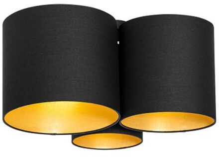 Plafondlamp zwart met gouden binnenkant 3-lichts - Multidrum