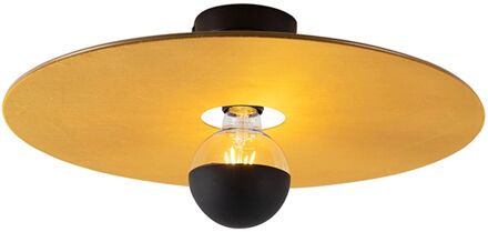 Plafondlamp zwart platte kap geel 45 cm - Combi