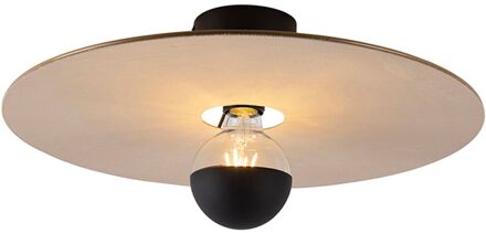 Plafondlamp zwart platte kap taupe 45 cm - Combi Bruin