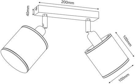 Plafondspot Adeline jute kappen 2-lamps lang zwart, naturel