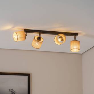 Plafondspot Adeline jute lampenkappen 4-lamps lang zwart, naturel