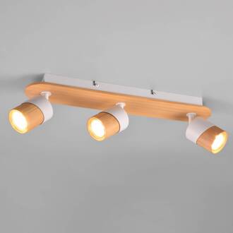 Plafondspot Aruni van hout, 3-lamps wit wit, helder hout