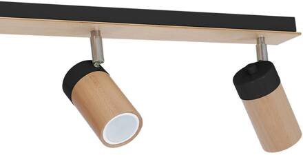 Plafondspot Baron, 3-lamps, zwart/hout zwart, licht hout