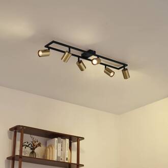 plafondspot Bravius, messing, 6-lamps, ijzer messing, zwart