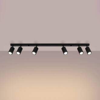Plafondspot carbon, zwart, lengte 117 cm, aluminium, 6-lamps.