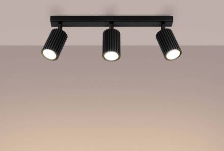 Plafondspot carbon, zwart, lengte 45 cm, aluminium, 3-lamps.