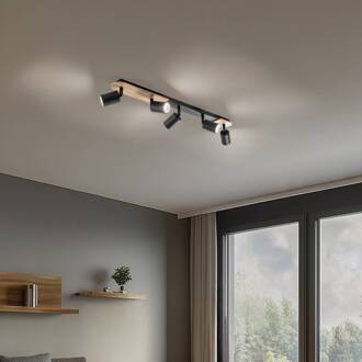 Plafondspot Cover Wood, 5-lamps zwart, licht hout