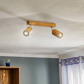 Plafondspot Cre van hout, 2-lamps licht hout