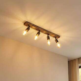 Plafondspot Duarte, 4-lamps, houtkleurig/zwart, hout houtkleurig, zwart