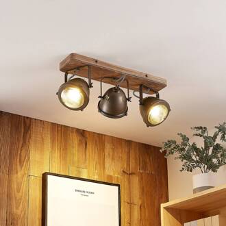 plafondspot Farovi, zwart, 44 cm, 3-lamps, hout, GU10 zwart, bruin