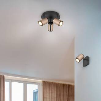 Plafondspot Gillan, coffee, 3-lamps, rond, metaal, GU10 koffiebruin, zwart