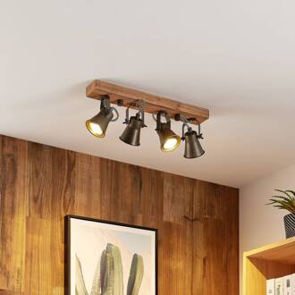 plafondspot Grandesa, 35 cm, 4-lamps, hout, metaal bruin, zwart