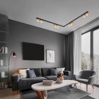 Plafondspot Hero, zwart/goud, 8-lamps, 240 cm, metaal zwart, goud