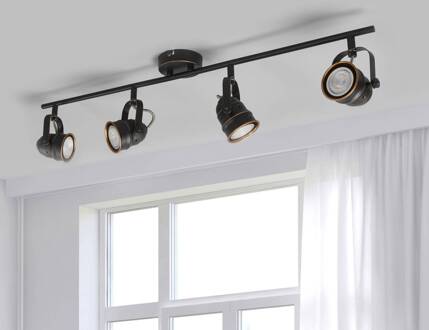 plafondspot Leonor, 4-lamps, zwart, metaal, 78 cm zwart, goud