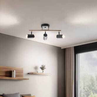 Plafondspot Lumen, lineair, 3-lamps, zwart/messing, ijzer zwart, messing