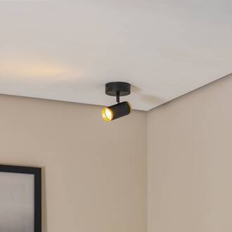 Plafondspot lumen, zwart/messingkleurig, hoogte 15 cm, ijzer zwart, messing