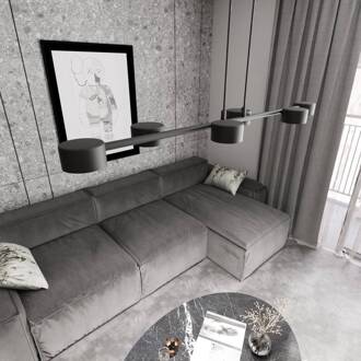 Plafondspot, Megara, lengte 80 cm, metaal, 6-lamps. zwart