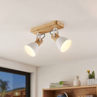 plafondspot Merela, wit, 28 cm, 2-lamps, hout, E14 licht hout, wit