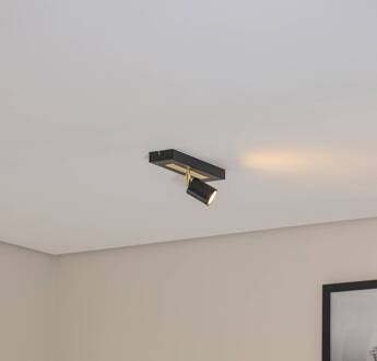 Plafondspot Rodez, zwart/goud, lengte 30 cm, staal zwart, goud