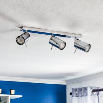 Plafondspot Round, chroom, 3-lamps lineair