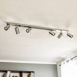 Plafondspot Round, chroom, 6-lamps lineair