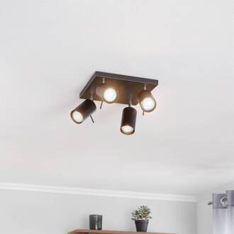 Plafondspot Round in zwart, 4-lamps vierkant