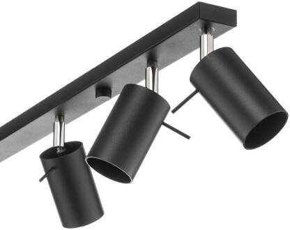 Plafondspot Round in zwart, 6-lamps lineair