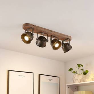 plafondspot Rubinjo, 62 cm, 4-lamps, hout, GU10 bruin, zwart