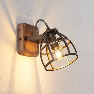plafondspot Rutger, 16cm, 2-lamps, hout, kooi, E14 zwart, bruin