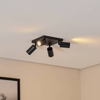 Plafondspot Sado, zwart, staal, verstelbaar, 4-lamps