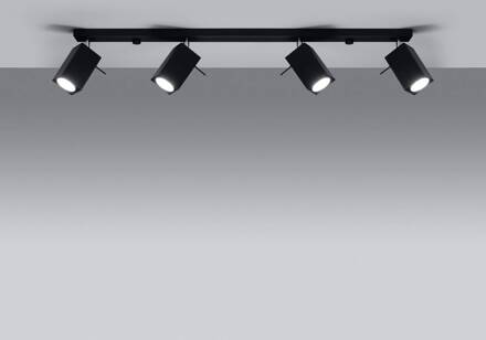 Plafondspot Square, zwart, 4-lamps lineair