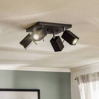 Plafondspot Square, zwart 4-lamps vierkant