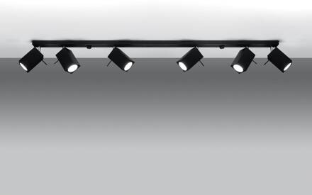 Plafondspot Square, zwart 6-lamps lineair