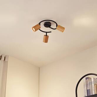 plafondspot Stralino, 3-lamps, Ø31cm, hout, GU10 houtkleurig, zwart