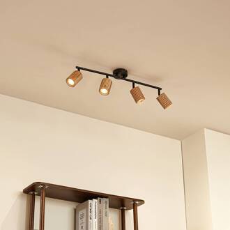 plafondspot Stralino, 4-lamps, lengte 60 cm, hout houtkleurig, zwart