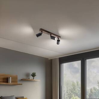 Plafondspot Subrin, notenhout, 3-lamps notenhout, zwart