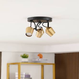 plafondspot Sylveria, 3-lamps, zwart/goud, ijzer zwart, goud