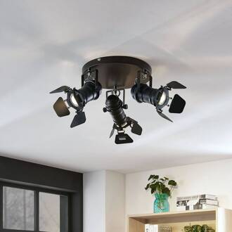 plafondspot Tilen, 3-lamps, zwart, metaal, Ø 54cm